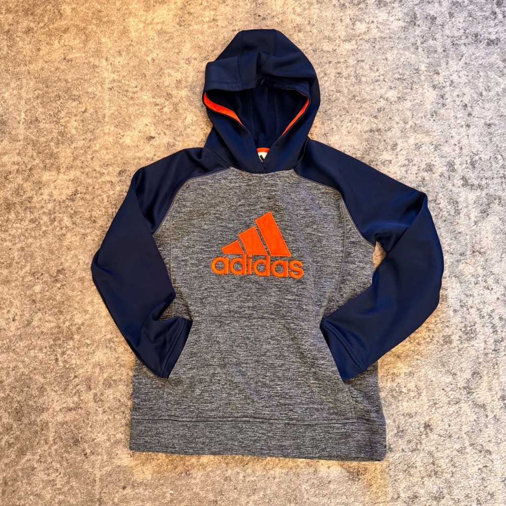 Kids Adidas Hoodie Boys Girls Size L‎ 14 16 Blue Gray Orange Logo Athletic